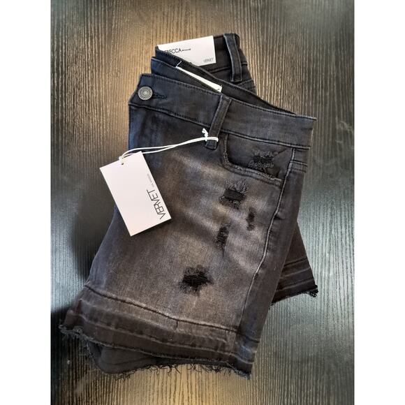 Vervet Black High Rise Distressed Criss Cross Shorts - V2911 - Size Small - Picture 7 of 9